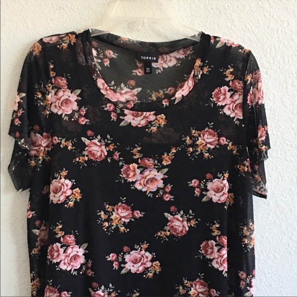 Torrid Multi-Color Floral Print Mesh Tee Dress - Picture 3 of 7